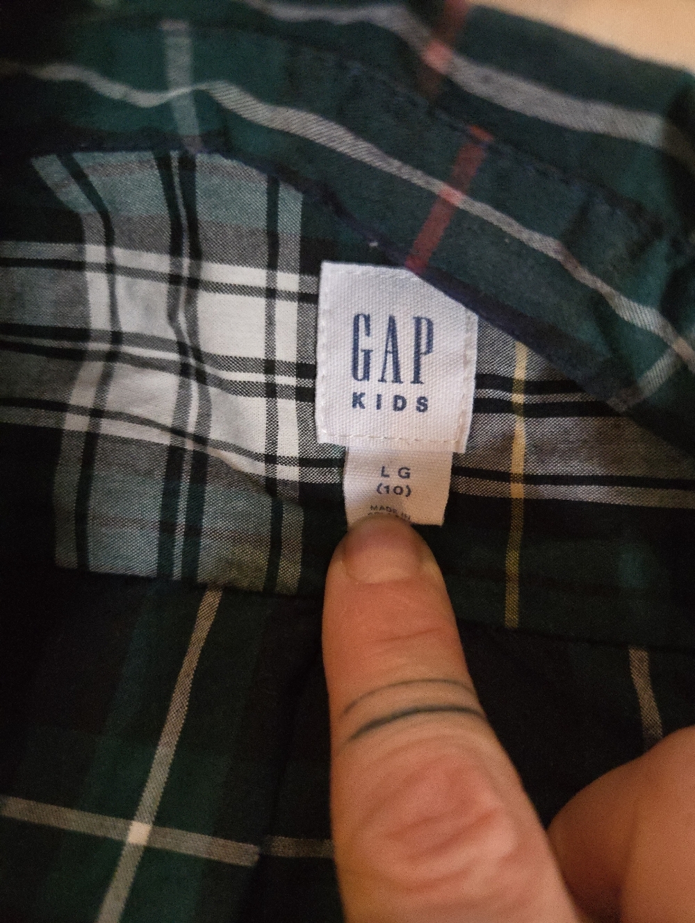 Gap | Plaid Button-Down Shirt for Kids - Green Multi, Size L (10) - Picture 4 of 6
